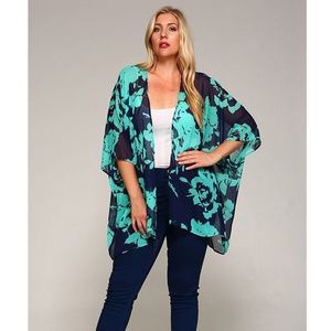 Plus Size Navy Teal Kimono